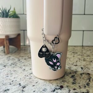🖤🐈‍⬛ Stanley cup charm black cat Halloween tarot cards beetlejuice handmade!